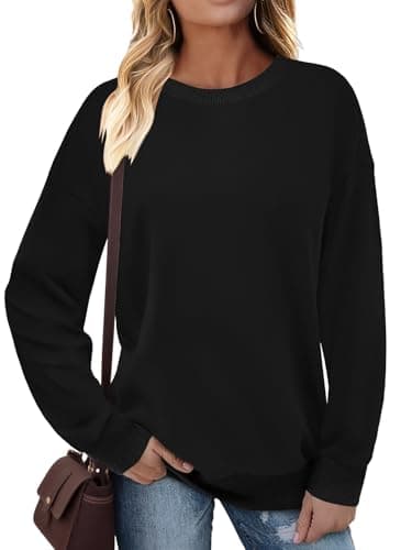 Image of Cuptacc Jumper Women Uk Autumn Winter Crewneck Basic Longline Warm Thick Sweatshirt Women Casual Classic Baggy Cosy Long Sleeve T Shirt Pure Black XL