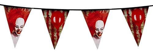 Image of Boland Horror Clown Bunting – 6 Metre Multicoloured Garland with Red-Haired Clown and Balloon Design – Halloween Party Decoration for Spooky Atmosphere