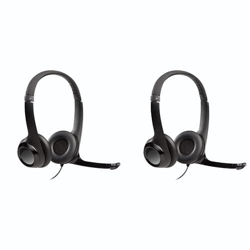Image of Logitech Headset H390 Wired Headset with Mic for PC/Laptop, Stereo Headphones with Noise Cancelling Microphone, USB, in-Line Controls, Works with Chromebook, PC Headset, 2 Pack (Black)
