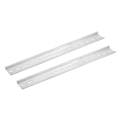 Image of sourcing map 2 Pcs DIN Rail Slotted Aluminum Mounting Guide 20"(500mm) Long 35mm Wide 7.5mm High Silver Tone