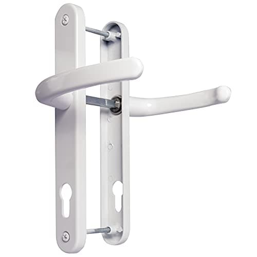 Image of UPVC Door Handles White Lever/Lever 92mm PZ (Centres) 210mm Screw to Screw Backplate 242mm X 34mm
