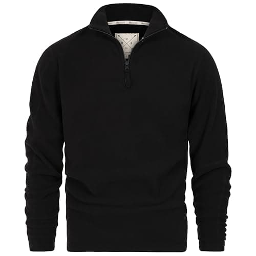 Image of Blu Apparel Mens 1/4 Zip Fleece Sweater Mid Weight Hiking Outdoor Camping Jumper For Men Pullover (UK, Alpha, L, Regular, Regular, Black)