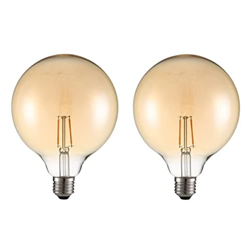 Image of TEKLED G125 E27 Large LED Globe Bulb, 2W, 2400K Warm White Amber Tint, Vintage Edison, Non-Dimmable, Pack of 2