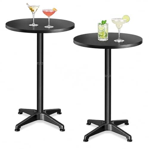 Image of CASARIA® 2x 2-in-1 Adjustable Height Folding Bar Table | 70x115cm Round Weatherproof Aluminium Outdoor Indoor Camping Balcony Furniture | Bistro Side Table Black