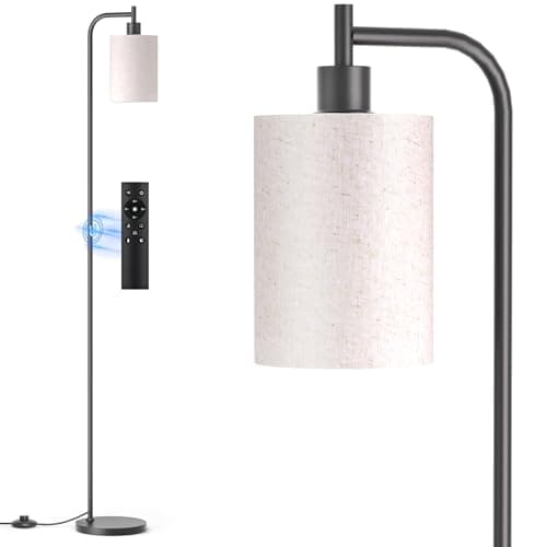 Image of SIBRILLE Floor Lamp with Linen Shade, Dimmable Tall Standing Lamp with Remote Control & 3 Color Temperatures, Modern Floor Lamps for Living Room Bedroom Office Corner, 9W LED Bulb Included