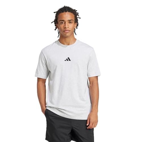 Image of adidas Men's Essentials Small Logo Single Jersey TEE, Light Grey Heather/Black, XS
