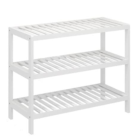 Image of Vencier Bamboo Shoe Rack Natural – Easy Assembly & Strong Design Stand Shelf Organizer Ideal for Corridor, Bedroom, Bathroom, Hallway & Small Spaces, Large Capacity (White, 3 Tier)