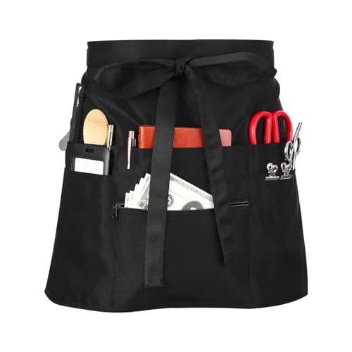 Image of saerryor Black Waist Apron with 8 Pockets Adjustable Waistband Waitress Apron for Waiter Chef Women Men Cooking Baking