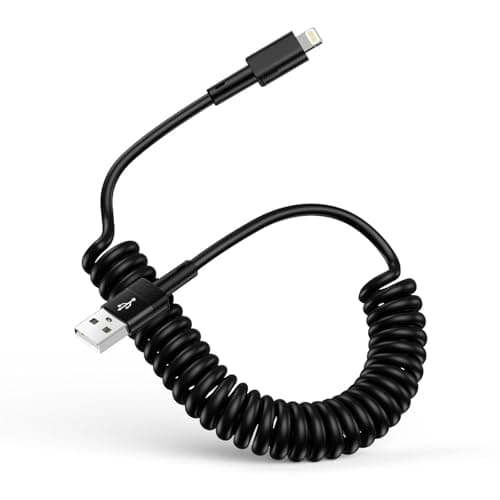 Image of Coiled Lightning Cable, Apple Carplay Cable Lead, Retractable USB A to iPhone Charger Cable for Car Short Fast Charging Cord for iPhone14 Pro Max/14 Pro/14/13 Pro Max/13 Pro/13/12 Pro/ 11/Xs/XR/8/iPad