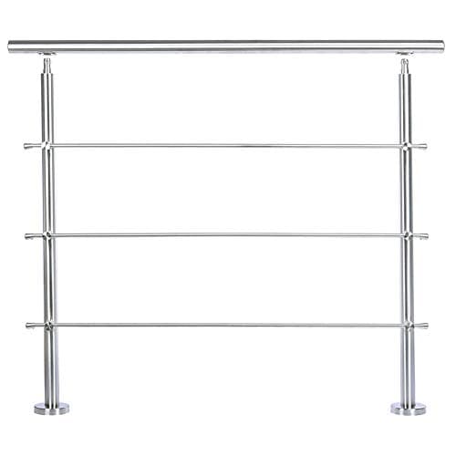 Image of INMOZATA Handrails for Outdoor Steps, 120CM Outdoor Handrail with 3 Cross Bars, Stair Rails Banister Stainless Steel Handrail Safety for Stairs Indoor Outdoor
