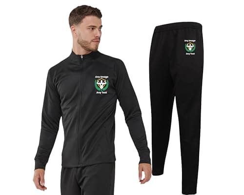 Image of Custom Logo Tracksuit - Full Tracksuit - L - Full Black - Personalised Print Your Design, Football Club Teamwear Sports Team Apparel Uniform Branding - Adults