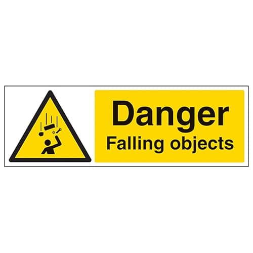 Image of V Safety Danger Falling Objects - Landscape 300 x 100 mm - Glow In The Dark 1mm Rigid Plastic Safety Sign
