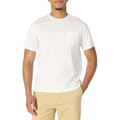 Image of Amazon Essentials Men's Relaxed Fit Heavyweight Cotton Pocket T-Shirt, White, XXL