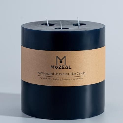 Image of MOZEAL Extra Large 3 Wick Navy Blue Pillar Candle, 6" x 6", Unscented, Dripless, Smokeless, and Clean-Burning. Approx. 120 Hours of Burn Time. Perfect for Weddings, Dinners, Christmas and Home Decor