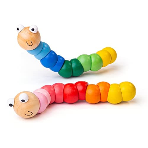 Image of Bigjigs Toys Wooden Wiggly Worm (2 Pack) - Colourful Sensory Toy Worm, Caterpillar Toy, Ideal Baby Fidget Toy for 1+ years, Cheap Pocket Money Toys and Stocking Fillers