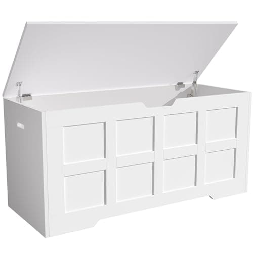 Image of Blisswood Toy Box, Wooden Storage Chest, Large Blanket Box with Lid & Safety Hinges, Storage Bench & Toy Storage Organizer for Kids, Boys & Girls, Baby Toybox for Bedroom Playroom Living Room- White