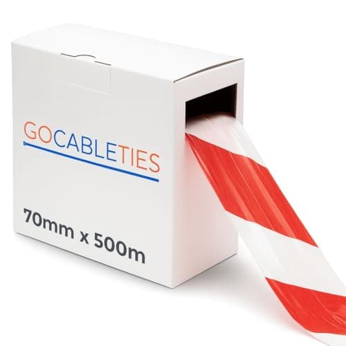Image of Gocableties Red/White - 70mm x 500m Barrier Tape - Non Adhesive Warning Box, Caution Tape,Plastic Barrier Cordon Off Tape