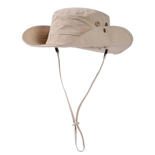 Image of Waterproof Sun Hat Men UPF 50 Wide Brim Ladies Sun Hats Foldable with Ponytail Hole Summer Safari Hat for Fishing Beach Small Head Beige M