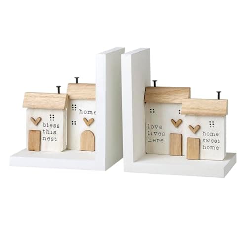 Image of Heaven Sends Rustic White Set of 2 Wooden House Bookends
