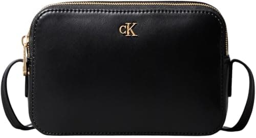 Image of Calvin Klein Women’s Camera Bag with Logo, Black (Black/Antique Light Gold), One Size