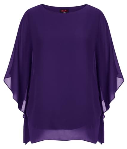 Image of Hanna Nikole Women Plus Size Chiffon Blouse Cold Shoulder Batwing Sleeves Loose Flowy Tops Purple 28