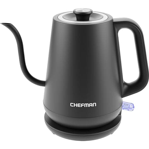 Image of Chefman Gooseneck Electric Kettle, 0.8L Pour Over Tea Kettle for Coffee and Tea, One-Touch Operation, Boil-Dry Protection, Auto Shut-Off, Ultra-Fast Hot Water Boiler – Black