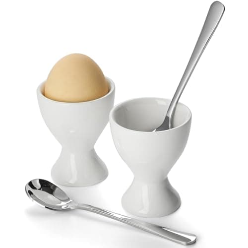 Image of Egg Cups Set for Soft Hard Boiled Eggs Ceramic Egg Cups Stainless Steel Egg Spoons (2 Cup 2 Spoon)