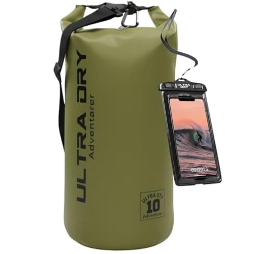 Image of Premium Waterproof Bag, Sack with Phone Dry Bag and Long Adjustable Shoulder Strap Included, Perfect for Kayaking/Boating/Canoeing/Fishing/Rafting/Swimming/Camping/Snowboarding (Green, 10 L)