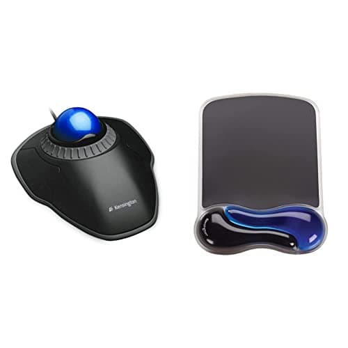 Image of Kensington Orbit Mouse - Wired Ergonomic TrackBall Mouse for PC, Mac and Windows with Scroll Ring & Mouse Mat with Wrist Rest – Ergonomic duo gel wrist support for computer/laptop Blue