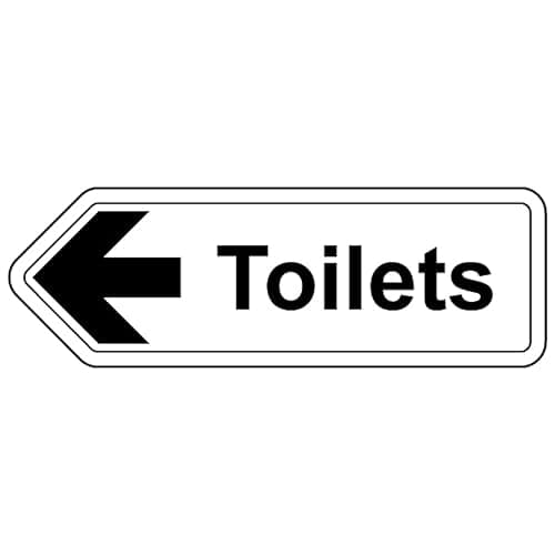 Image of V Safety Toilets Arrow Left - Shaped Sign 300 x 100 mm - 2mm Super-Tough Rigid Plastic Safety Sign
