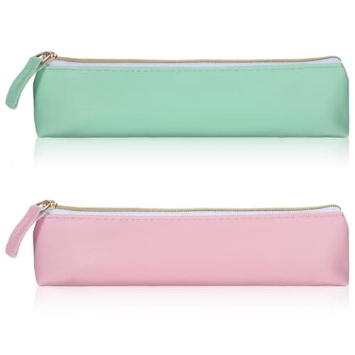 Image of 2Pcs Small Make Up Bags Lipstick Makeup Bag Small Lip Gloss Pouch for Purse Lip Gloss Bag Case Holder for Purse Mini Cosmetic Bags with Zipper for Women, Pink, Green, PU Leather