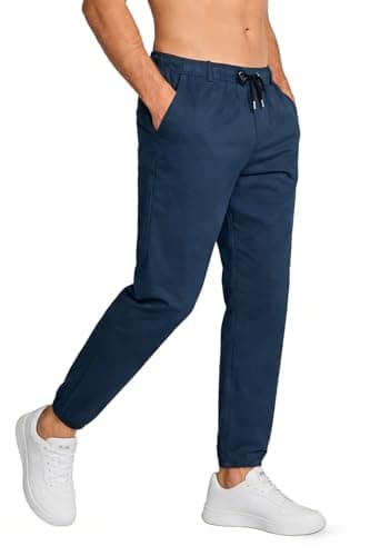 Image of Fanient Men's Trousers Casual Stretch Chinos Trousers Regular Fit Dark Blue Pants with Adjustable Drawstring Size M