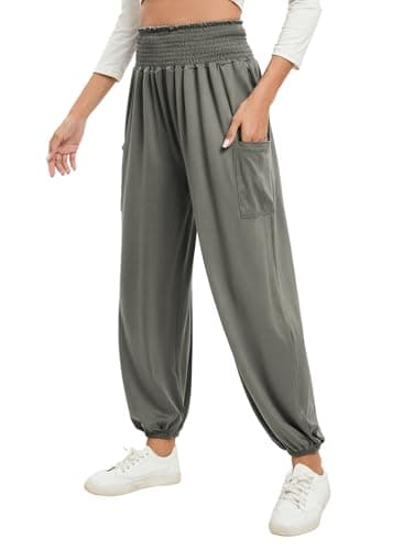 Image of Famulily Womens Yoga Sweatpants Full Length Workout Harem Joggers Lightweight Comfy Lounge Pants Olive Green XL