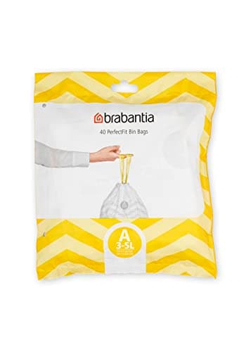 Image of Brabantia PerfectFit Bin Liners (Size A/3 Litre) Thick Plastic Trash Bags with Tie Tape Drawstring Handles (40 Bags), White - Code a,137600
