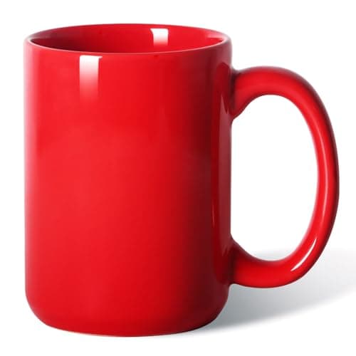 Image of Smilatte 16 OZ (450ml) Porcelain Coffee Mug, Classic Blank Ceramic Cup with Large Handle for Tea Latte Cappuccino, Red