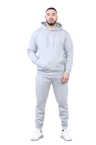 Image of Mens Tracksuit Set Fleece Hoodie Top Bottoms Jogging Joggers Gym Pullover (UK, Alpha, S, Regular, Regular, Heather Grey)