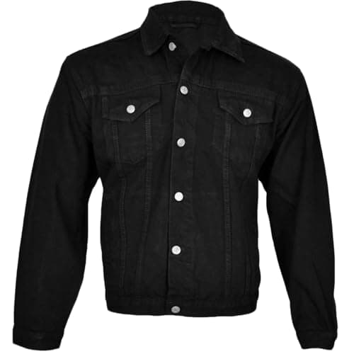 Image of Men’s Denim Jacket - Classic Trucker Jean Jacket for Men | Vintage Western Style | Casual Workwear Coat with Pockets | Heavy Duty Button-Down Outerwear (Black-XL)