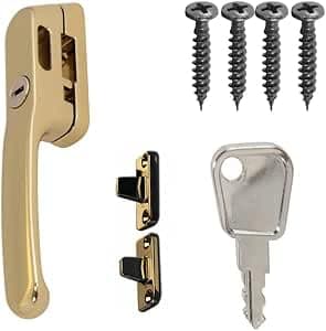 Image of FixRello Fastener Casement Window Handle for Timber Surfaces | with Key, Mount/Wedge and Screws for Easily Installation and Security (2, Gold)