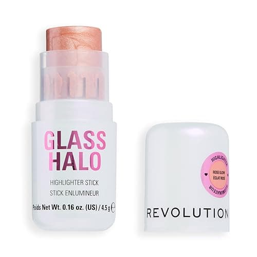 Image of Revolution Glass Halo Highlighter Stick, Infused with Peptides & Vitamin E for a Dewy, Radiant Glow, Rose Glow, 4.5g