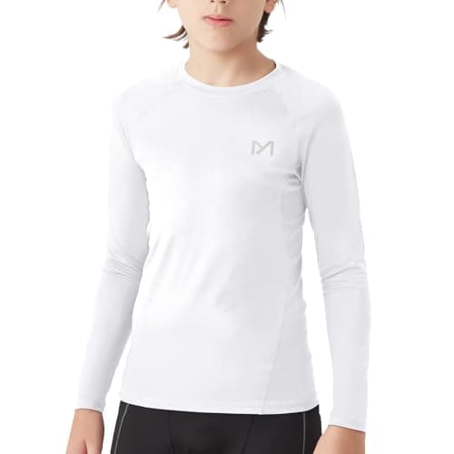 Image of MEETYOO Boy Long Sleeve Compression Shirt, Base Layer Top Kids Junior Youth, Quick Dry Breathable Sports Football Running Tights White