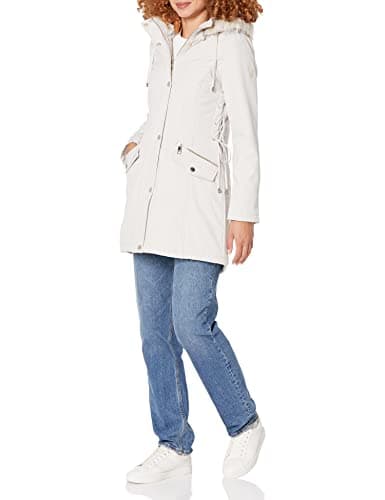 Image of GUESS Women's Belted Softshell Coat with Hood Transitional Jacket, Stone, S