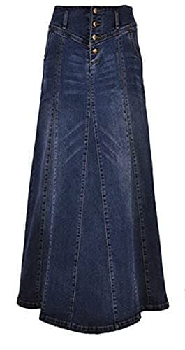 Image of CHARTOU Women's Retro Exposure Button-Fly Packaged Hip A-Line Maxi Long Denim Skirt - Blue - X-Large