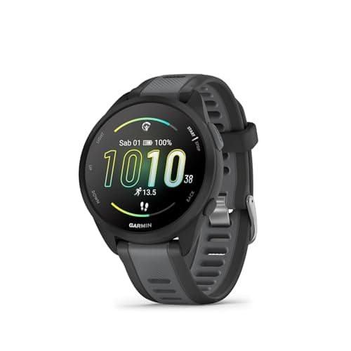 Image of Garmin Forerunner 165, 43mm GPS running smartwatch, lightweight, AMOLED touchscreen, advanced training, insights & features, safety & tracking features, up to 11 days battery life, Black