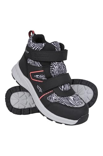 Image of Mountain Warehouse Jupiter Kids Adaptive Waterproof Walking Boots - Trainer Shoes with Adjustable Straps for Boys & Girls Monochrome Junior Shoe Size 3