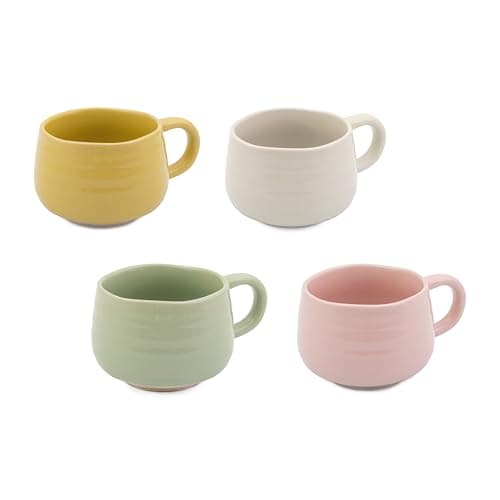 Image of Jamie Oliver Big Love Cosy Cuppa Set of 4 Speckled Stoneware Coffee, Tea Mugs,For Any Occasion, Dishwasher, Microwave, Mixed Colours, 12.7oz 375ML x 4, 13x10x7CM