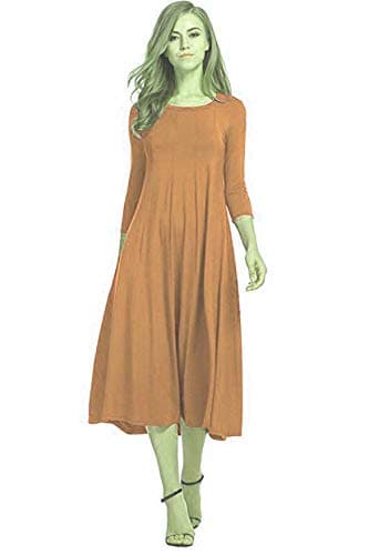 Image of Colop Womens Ladies Plain Jersey Swing Dress Casual Long Sleeve Midi Dress Skater UK Size (Mustard, 16-18)
