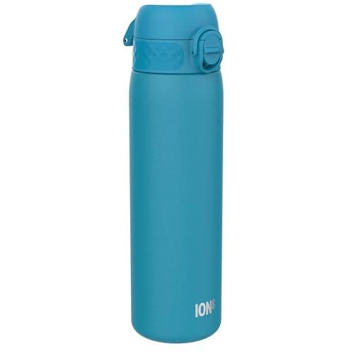 Image of ION8 Vacuum Insulated Steel Water Bottle, 500 ml/17 oz, Leak Proof, Easy to Open, Secure Lock, Dishwasher Safe, Fits Cup Holders, Carry Handle, Scratch Resistant, Metal Water Bottle, Blue