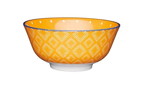 Image of KitchenCraft Footed Spotty/ Textile-Patterned Ceramic Bowls, Ceramic, Orange, 15.5 x 15.5 x 7.5 cm