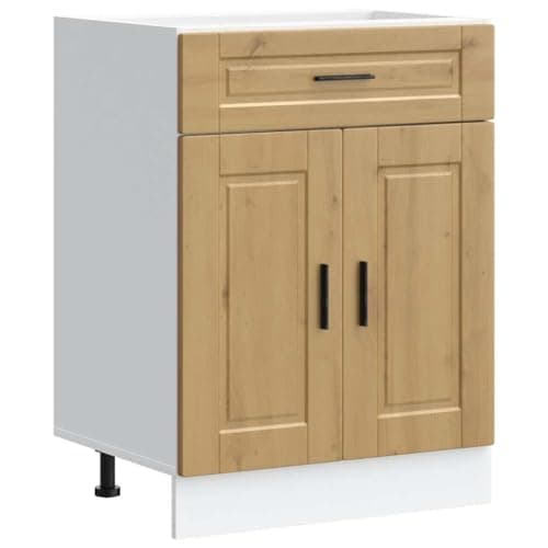 Image of vidaXL Porto Artisan Oak Base Kitchen Cabinet - Engineered Wood Storage Unit - 60x46x81.5 cm with Adjustable Feet and Practical Doors - Modern Brown Kitchen Furniture