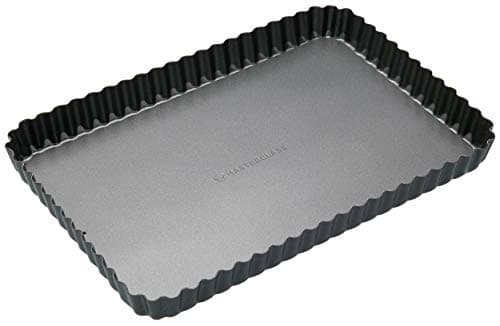 Image of MasterClass KCMCHB55 31 x 21 cm Loose Bottomed Tart Tin with PFOA Non Stick, Robust 1 mm Thick Carbon Steel, 12 x 8.5 Inch Fluted Rectangular Quiche Pan, Black